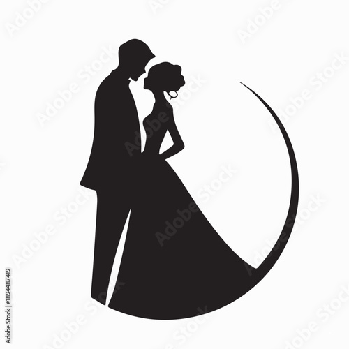 Romantic Couple Silhouette. Silhouette Of Couple At Wedding