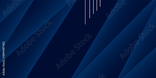 Abstract dark blue gradient horizontal banner background with overlay geometric triangle shapes and glowing line. Modern paper cut texture design with space for text. Suit for poster, cover, header