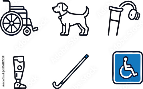 Accessibility and Disability Support Outline Icon Set