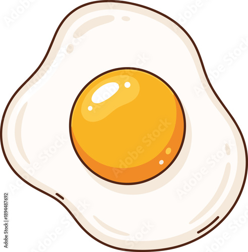 Cartoon fried egg vector with glossy yolk and irregular white — playful food illustration for breakfast, cooking, education, and kitchen-themed design projects.