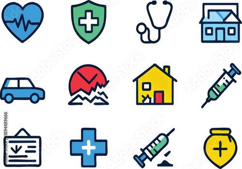 Comprehensive Insurance and Healthcare Medical Icon Set
