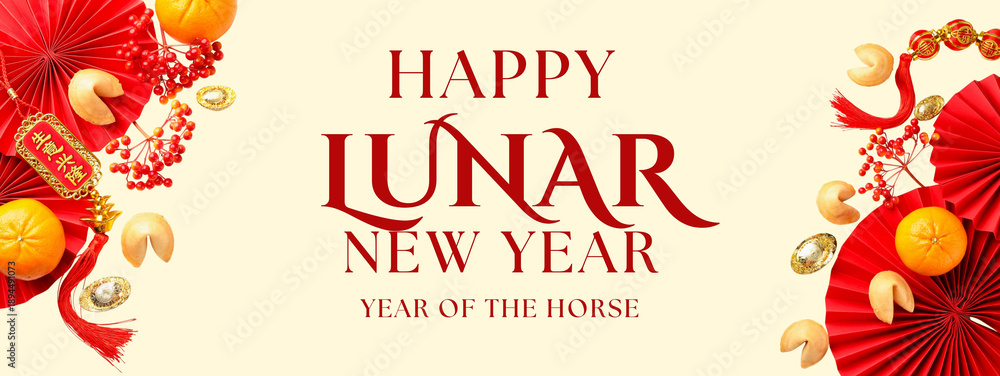 Fototapeta premium Lunar New Year decorations feature vibrant colors and symbols