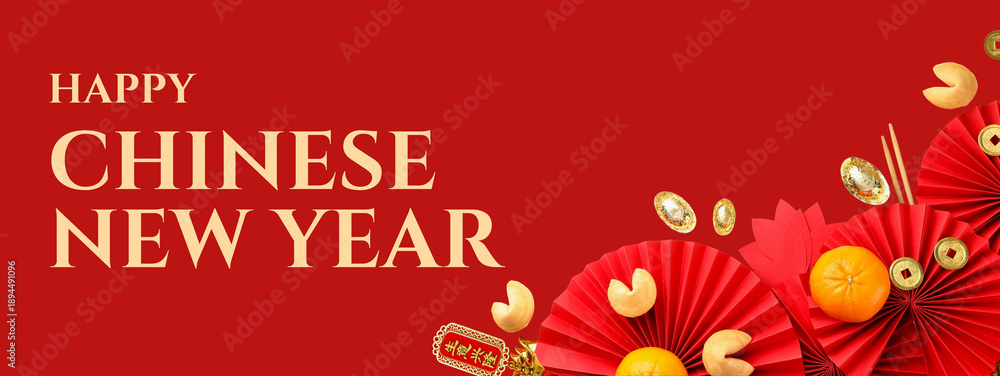 Fototapeta premium Festive background featuring traditional symbols for New Year