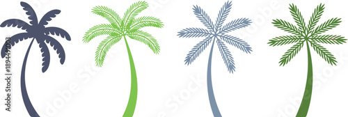 Tropical Palm Silhouette Icons  Summer Travel & Beach Vacation Symbols