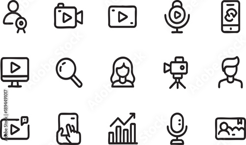 Digital Influencer and Vlogger Video Content Icon Set