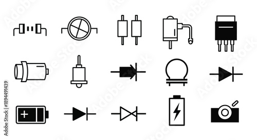 Collection of electronic component icons for circuit design
