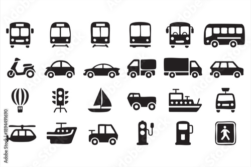 Transport System Interface Icons for Logistics and Fleet Management