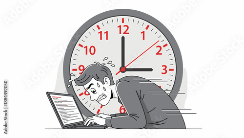Stressed Businessman Working Late Under Pressure of a Clock Deadline