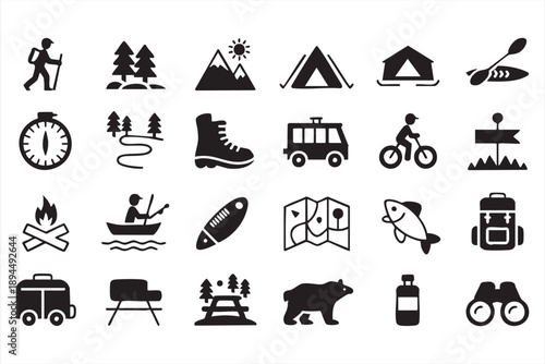 Outdoor Adventure Interface Icons for Travel and Exploration Apps