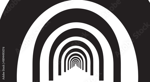 Monochromatic tunnel of arches in black and white perspective