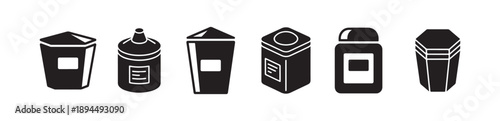 Set of different packaging containers vector silhouettes symbols for food storage powders and various liquids products