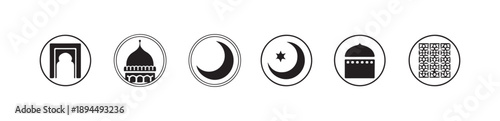 Islamic religion line art icons for ramadan kareem eid mubarak celebration events graphics set set