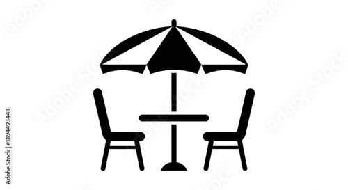 "Patio Table Icon with Umbrella and Chairs for Outdoor Dining and Café Design"