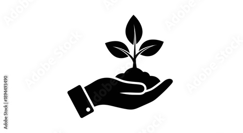 Hand Holding Plant Icon – Growth Care Nature Sustainability Symbol Minimal Design