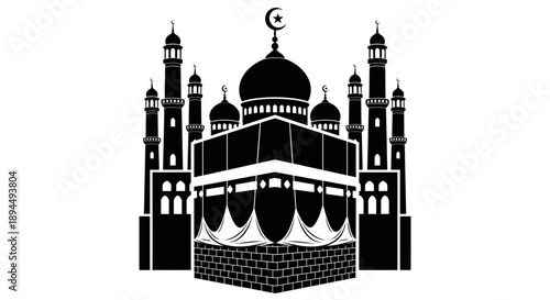 "Kaaba and Mosque Icon for Hajj, Mecca, Islamic Worship, and Religious Design"
