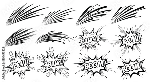 Comic book style explosion and motion effect illustrations