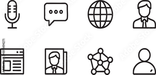Mass Media Journalism and Social Network Line Icons