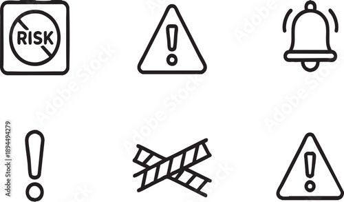 Linear Risk Warning and Hazard Alert Outline Icon Set
