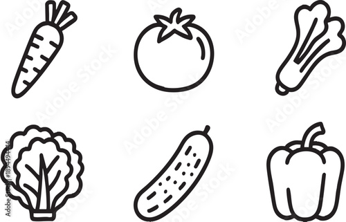 Minimalist Black and White Vegetable Line Icon Set
