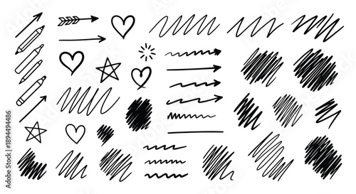 Hand drawn doodle arrows and shapes for creative design projects