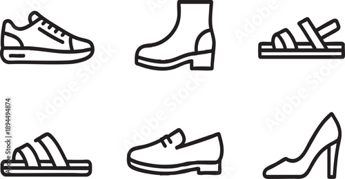 Minimalist Shoe Icon Set - Editable Line Art Footwear