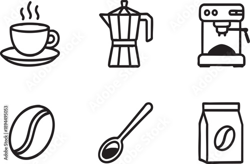 Modern Coffee Shop Linear Outline Icon Collection
