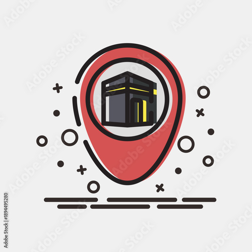 Icon qibla. Ramadan kareem elements. Icon in MBE style.