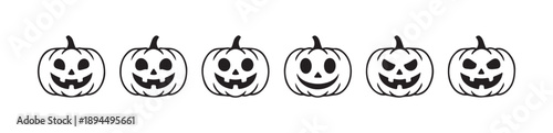 Collection of various halloween carved pumpkin faces vector icons for spooky season