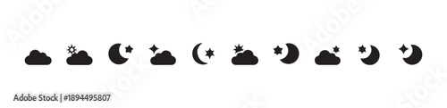 Weather icons set including clouds sun moon stars and rain snowflake symbols
