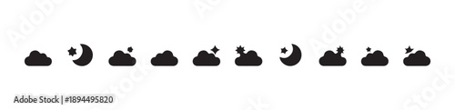 Night weather icons with clouds moon stars and rain symbols for forecast