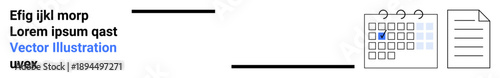 Time management, scheduling, productivity tools, office work, project planning, digital records. A calendar, checklist and document icon are displayed. Time management and scheduling concept