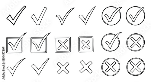Various checkmark and cross icons for business and design use