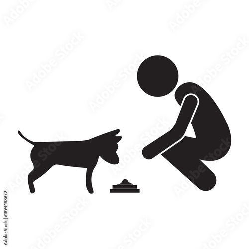 flat icon vector of person feeding dog