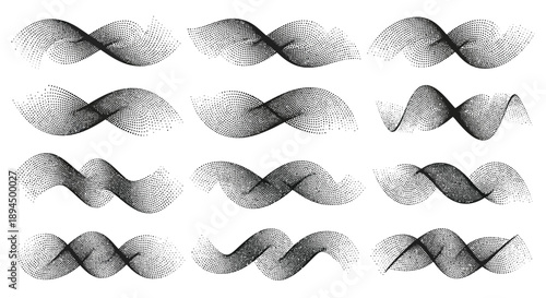 Modern abstract halftone wave elements collection