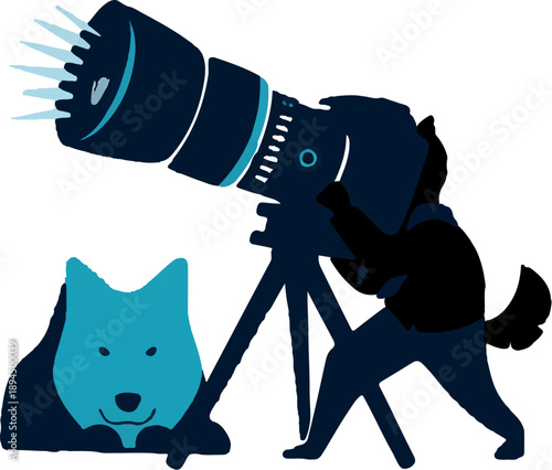 Stargazing Wolf: A whimsical illustration depicts a curious wolf peering through a powerful telescope, capturing the wonder of the cosmos.
