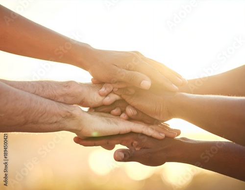 Diverse Hands Stacked Together in Unity and Teamwork.
