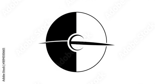 Black and white circular symbol with divided sections and intersecting lines