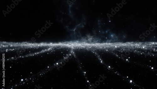 Cosmic expanse of glittering points and nebulous clouds.  Vastness of space
