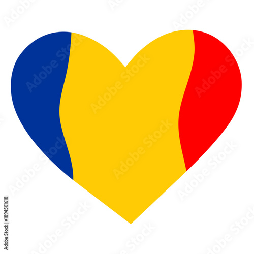 Romanian flag in the shape of a heart on a white background