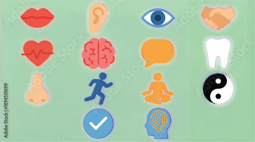 Mental health and wellness symbols and icons for medical and educational use