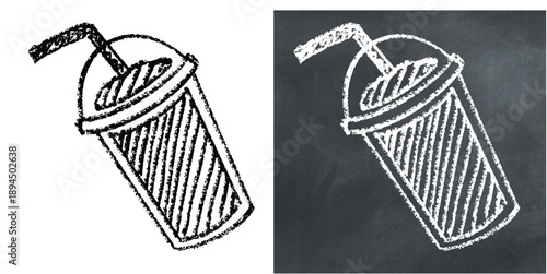 Chalk handdrawn milkshake drink cup vector for cafe menus. Textured dessert art ideal for sweet shop boards and ice cream parlor signs.