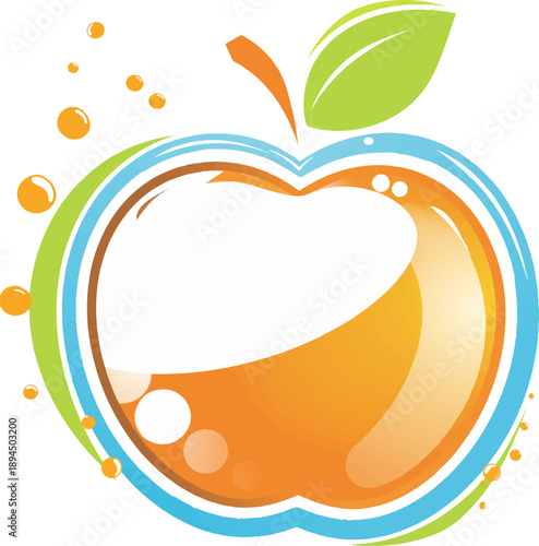 Juicy Apple Delight: A vibrant and modern depiction of a juicy apple, bursting with freshness and vitality. A playful arrangement of colorful curves and the glossy texture of a healthy snack.