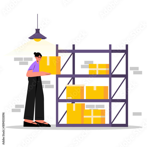 Warehouse Shelves for Self Storage and Logistics Concept Illustration, Illustration of warehouse stock management concept