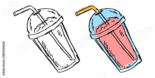 Grunge sketch handdrawn milkshake drink cup vector for retro diner menus. Messy ink style dessert art ideal for sweet shop flyers and cafe ads.