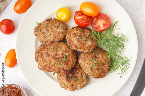 Plate with cutlets, dill an...