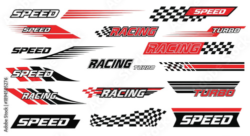 Dynamic racing logos and emblems collection in red and black