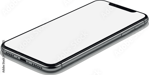 Perspective View of Modern Smartphone Vector Mockup with Blank White Screen Isolated on White Background for Mobile Application Interface Design.