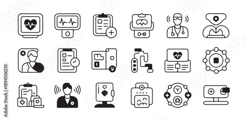Medical icons set showing healthcare digital technology and professional services for telemedicine