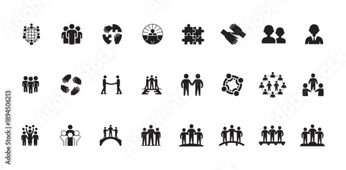 Teamwork icons symbolizing collaboration unity partnership and business people working together