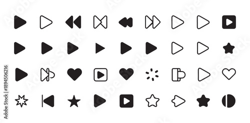 Media player icons set with play pause rewind fast forward and other navigation controls
